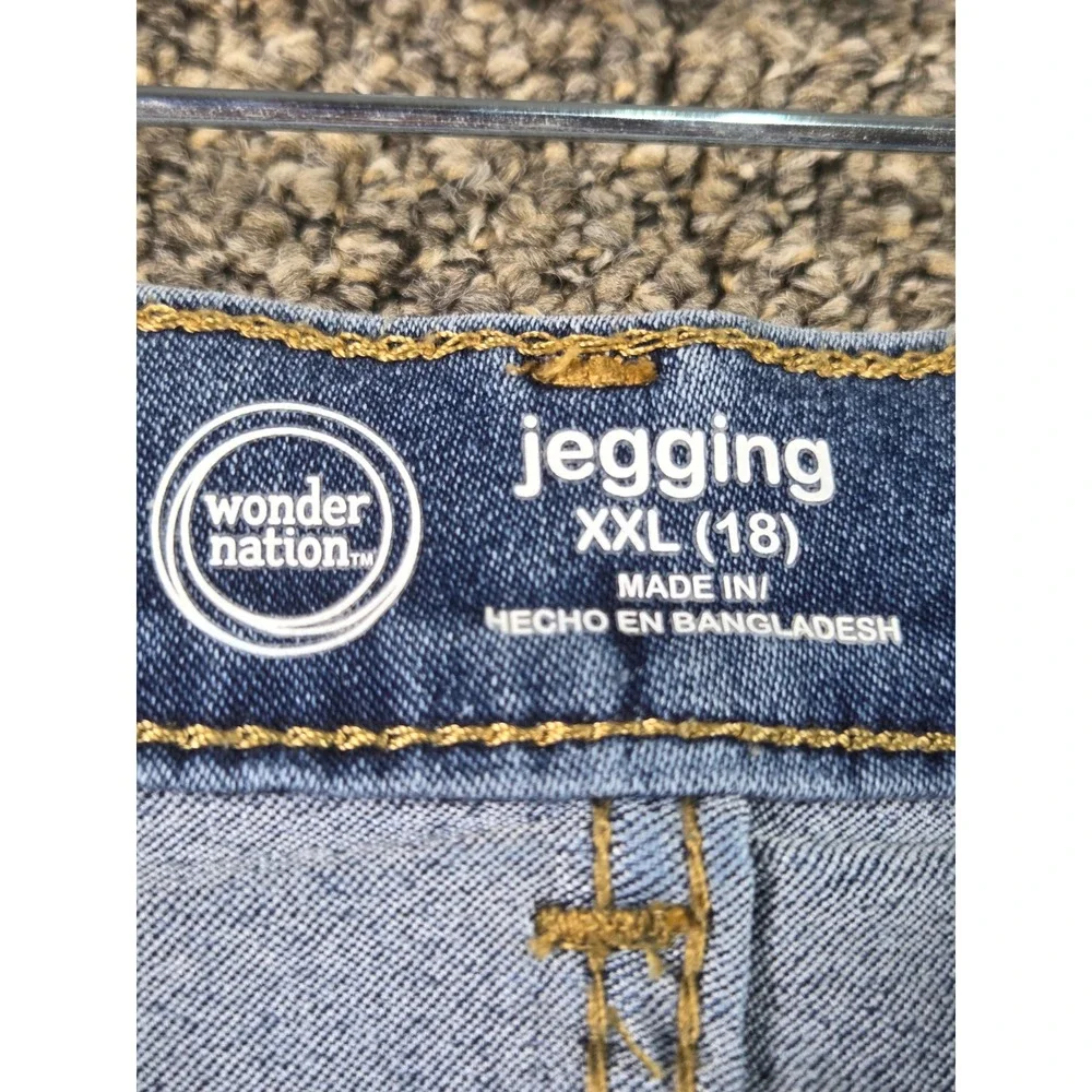 Wonder Nation Jegging Girls‎ Size XXL 18 Blue Denim Butterfly Embroidered Skinny